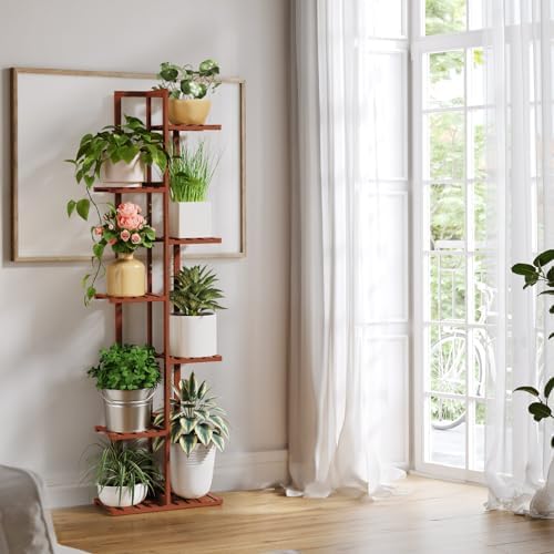 ROSSNY 55 Inch Tall Bamboo Plant Stand for Indoor, 7 Tier 8 Potted, Brown - Image 3