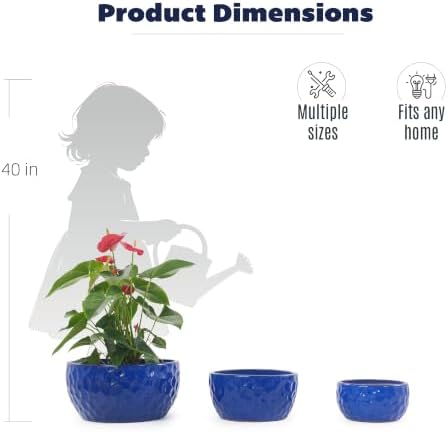 15" Handmade Ceramic Planters, Set of 3, 15/12/10 Inch, Antique Blue - Image 6