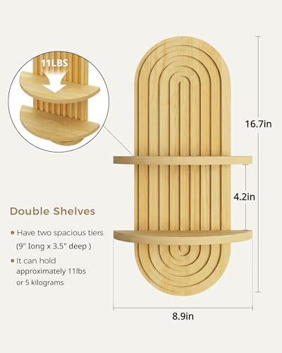 Bamworld Boho Wall Decor Plant Wall Shelf Wood Plant Holder Natural 2PCS - Image 2