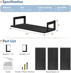 Harwaya Wall Mounted Bookshelf, Floating Bookshelves for Bedroom, 17 Inches Long Wall Mount Book Shelves for Living Room Office Books, Black Wall Book Holder Bookcase (Set of 3) - Image 3