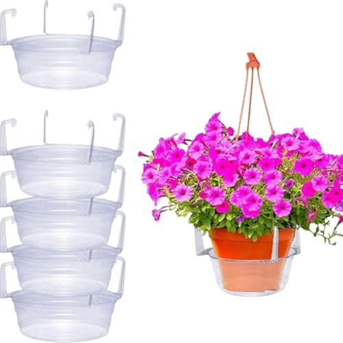 Plastics Hanging Basket Drip Pans (6-Pack) | Catcher-Clear, Round Hanging Plant Tray Saucer with Built-in 4 Pcs Hooks & Water Catcher for Indoor & Outdoor Hanging Basket Flower Pot by Unknown