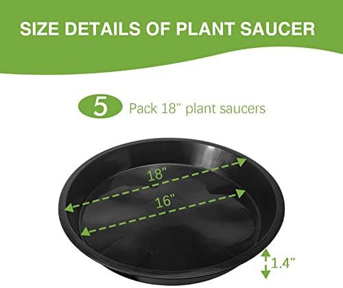 OUPSAUI 5 Pack 4 10 12 14 16 18 20 22 Inch Plant Saucer, Plant Trays for Pots, Large Plastic Plant Saucers for Indoors, No Holes Planter Drip Tray (18 inch) - Image 2