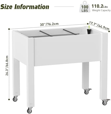 Raised Garden Bed with Wheels, Resin Elevated Planter Box, White - Image 3