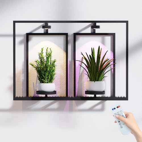 Shineled Metal Wall Planters, Wall Decor Plants with Light, Hanging Plant Shelves for Large Pots, Sturdy Wall Plant Holder for Living Room (1PK-2 Picture Frame) by Shineled