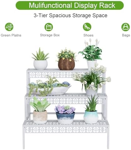 Garden 4 you 3-Tier Rectangular Metal Plant Stand, Ladder Flower Pot Rack - Image 6