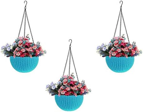 Plastic Hanging Flower Pots –Planters with Chain, 7.1 Inch Diameter, for Indoor Outdoor Balcony Garden, Lightweight Plant Holders for Home Decor Set of 3 (Light Blue) by Unknown