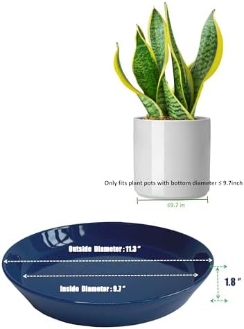 Ceramic Plant Saucer Tray 9 10 11 Inch Blue, 11.3" OD x9.7 ID x1.8 Deep| Round Sturdy Heavy Duty Glazed Bevel Planter Drip Flower pots with Catch Basin for Indoor Outdoor Plants - Image 2