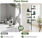 Tension Rod Plant Stand, Plant Poles for Hanging Plants Indoor, 6 Tier Tension Pole Plant Hanger, Floor to Ceiling Plant Pole with 6 Trays Hanging Plant Stand (Fit 3.6-10ft Ceiling) - Image 2