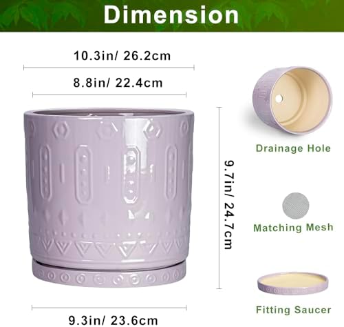 Eightpot 10 Inch Planter, Ceramic Plant Pots for Indoor Outdoor, Round Pot for Plants with Drainage Hole and Sacuer, Boho Plant Pot, Decorative Flower Pots, Living Room Decor, Purple - Image 2