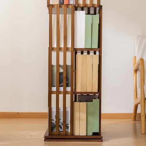 SOBIBO Bamboo Rotating Bookshelf Tower, 360° Spinning Bookcase, 6-Tier Narrow Floor Standing Storage Rack for Corner, Office, Room (Walnut) - Image 6