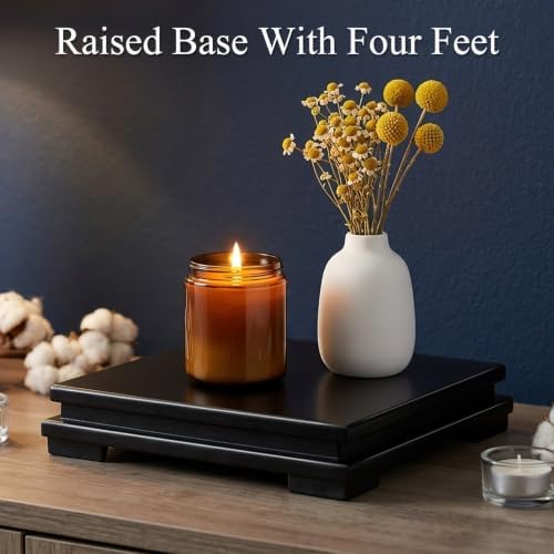 Cabilock Wooden Display Stand - 9.5 inch Square Wood Display Base Square Vase Riser Farmhouse Riser Decorative Pedestal Stand for Buddha Statue Jewelry Figurine Risers Plant Stand Flower Pot - Image 3