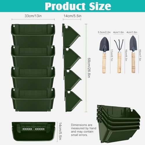 Vertical Wall Planter, 4 Packs Self Watering Wall Planters for Indoor with 3 Pcs Garden Tool Set Vertical Planter Tower for Strawberry Flowers Herbs, 12.9''x5.5'' x26.7'' - Image 3