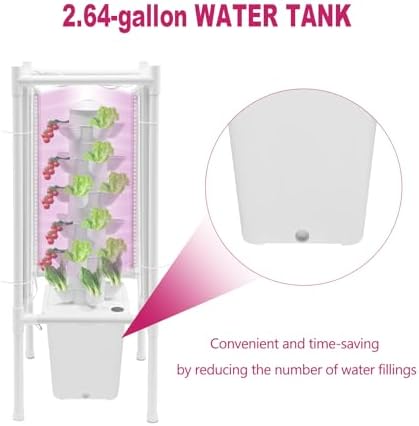 30-Plant Hydroponics Tower Vertical Growing System Kit, Indoor Garden Planter Herb Garden with LED Grow Light, Hose and Water Pump, Vertical Planter Germination Kit for Fruits Vegetables (White) - Image 5