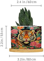 Animal Tiger Stripe Chinoiserie Ceramic Planters Orange and Coral Peony Flower Flower Pots for Indoor Plants with Drainage Holes and Saucers Pot for Home Office Decoration - Image 2
