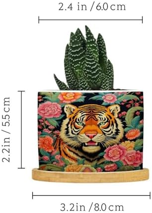 Animal Tiger Stripe Chinoiserie Ceramic Planters Orange and Coral Peony Flower Flower Pots for Indoor Plants with Drainage Holes and Saucers Pot for Home Office Decoration - Image 2