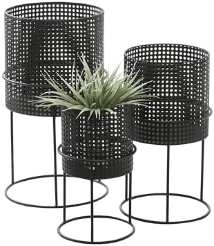 CosmoLiving by Cosmopolitan Metal Indoor Outdoor Planter Geometric Cutout Large Planter Pot with Circular Removeable Stands, Set of 3 Planters 23", 19", 15"H, Black by Unknown