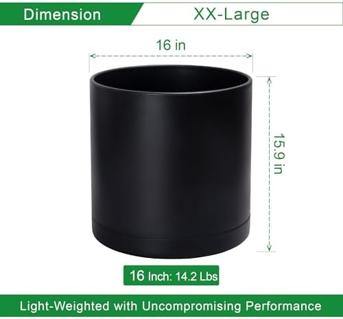 D'vine Dev Plastic Planter Pot with Saucer, 16 in, Black, 74-X-B-5 - Image 2