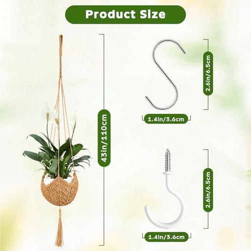 VZZNN 6 Pack Hand-Woven Macrame Plant Hanger - Hanging Plant Holder with 12 Hooks for Indoor Green Plant Hanging and Bohemian Style Home Decor (Brown) - Image 2
