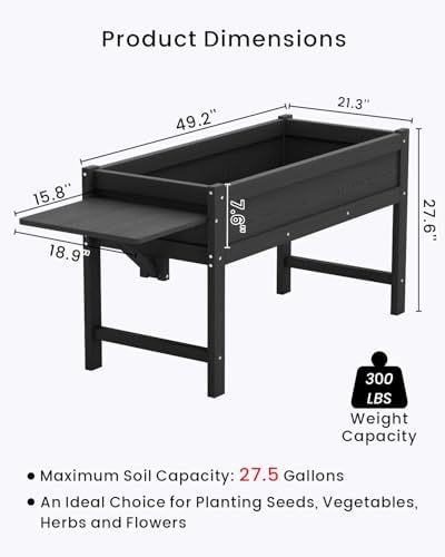 HDPE Raised Garden Bed with Legs, 49x21x27in All-Weather Heavy Duty Planter Box, Outdoor Elevated Garden Bed for Seeds, Herb, Flower, Vegetable (Black) - Image 2