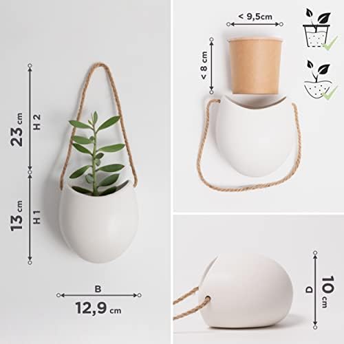 Kazai. Wall Planters -Ellie- | Hanging Ceramic Plant Pots 3 Pieces | Wall Decoration for Indoors, Balcony and Garden | White (Matte) - Image 5