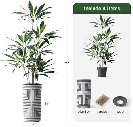 SIGNWIN Artificial Tree in Modern Geometric Pattern Planter, Fake Dracaena Tree Silk Tree for Indoor and Outdoor Home Decoration - 66" Overall Tall (Plant Pot Plus Tree) - Image 6