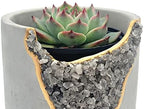 4 Inch Crystal Plant Pot with Saucer - Cement Geode Planter - Concrete Pots for Plants - Modern Succulent Pot Indoor - Unique Air Plant Holder - Candle Holder - Small Plant Home Decor (Smoky Quartz) - Image 4