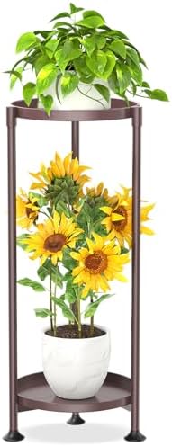 KMOTASUO 2 Tier Metal Plant Stand Tall for Indoor Outdoor Corner, Bronze by KMOTASUO