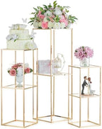 NUPTIO Gold Flower Stand Centerpieces, 23.6"/31.5"/39.4", 2-Layer, Set of 3 by Nuptio