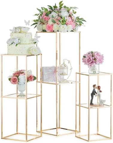 NUPTIO Gold Flower Stand Centerpieces, 23.6"/31.5"/39.4", 2-Layer, Set of 3 by Nuptio