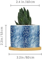 Animal Planters Ceramic White Blue Animal Strip Round Flower Pot with Drainage Holes and Bamboo Tray Pot for Home Office Desk Garden - Image 2