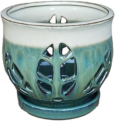 W&W Orchid Pot with Holes and Saucer for Repotting, Teal Mix, 6.5" - Image 2
