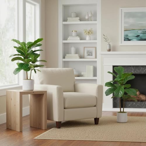2 Pack Realistic Artificial Fiddle Leaf Fig Trees in Marble-Look Pots – Faux Green Potted Plants for Indoor Home & Office, Cement Moss Base, 40cm - Image 5