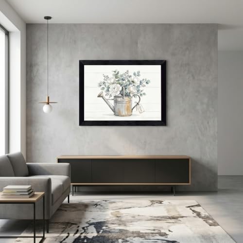 Framed Canvas Wall Art Vintage Peony Bouquet in Watering Can Sage Green Floral Canvas Print Poster Black Frame Wall Decor for Farmhouse Kitchen Botanical Art, Rustic Chic - Inch 12x16 - Image 4