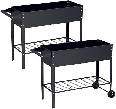 Elevate 2Pcs 32" Tall Raised Garden Bed with Wheel,Planter Box for Backyard,Outdoor Garden, Patio, Balcony, 400lb Capacity,Grey by ChuangshuoGuard