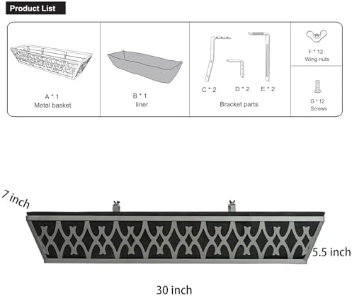 4 Pack 30 Inch Window Boxes Planters Railing Planter Box with Adjustable Brackets & Non-Woven Fabric Plant Grow Bags Deck Railing Planter Boxes Balcony Hanging Flower Box for Outdoor Plants - Image 5