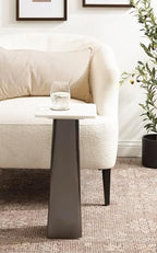 Kate and Laurel Quinley Modern Square Marble Drink Table, 10 x 10 x 22, White Marble and Gray Gunmetal, Contemporary Marble Pedestal Table for Use as Living Room Plant Stand or Bedroom Mini Table - Image 2