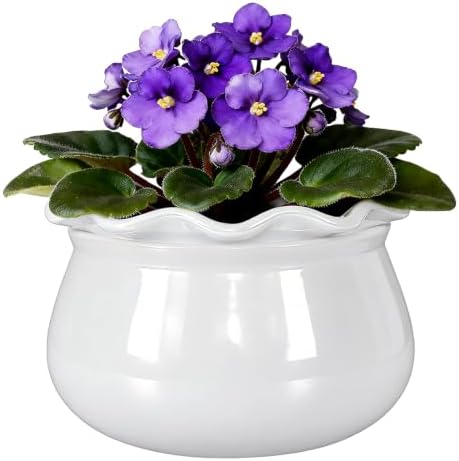 Self Watering Pot for African Violets Indoor Outdoor Plants, 7 inch, White by SanmudecorGarden