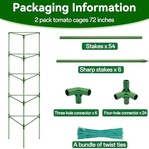 Halatool 2 Pack 72" Tall Tomato Cages for Garden, Large Tomato Trellis - Image 6