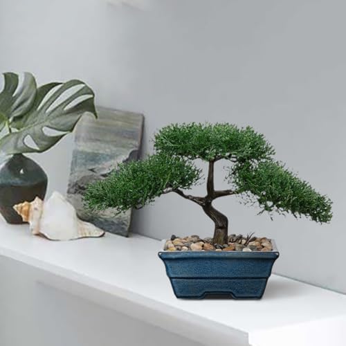 Artificial Bonsai Tree Juniper Faux Plants Indoor Fake Plants Decor with Blue Ceramic Pots for Home Table Office Desk Bathroom Shelf Bedroom Living Room Farmhouse Decorations-Pine - Image 2