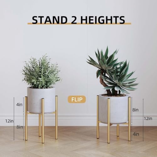 Adjustable Metal Plant Stand Indoor, Fits 8-14 Inch Pots, Mid Century Modern Gold Planter Holder,2 Heights, Heavy Duty 160 lb, Indoor Outdoor Corner Floor Pot Stand, Golden 2 Pack - Image 6