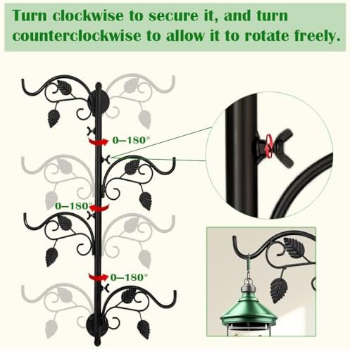 Rotating Window Plant Hanger Indoor and Outdoor, 4-Tier Wall Planters for Indoor Plants, Heavy-Duty Swivel Hanging Bracket, Hanging Plant Holder for Flower, Lamp, Bird Feeder and Wind Chime(Black) - Image 2