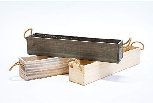 20" Rectangular Rustic Wood Planter with Handle and Plastic Liner l Rustic Barn Wood l Country Style, Home and Wedding Decorations, Garden Ornaments (20x4 w Handle Set of 2, Natural) - Image 5
