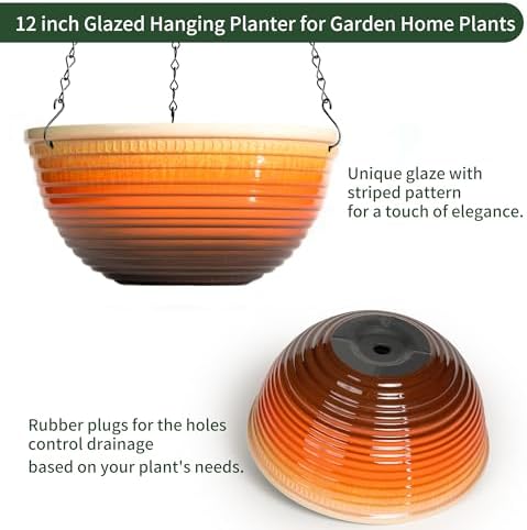 12 Inch Glazed Hanging Planters for Indoor Outdoor Plants, 2 Pack - Image 3