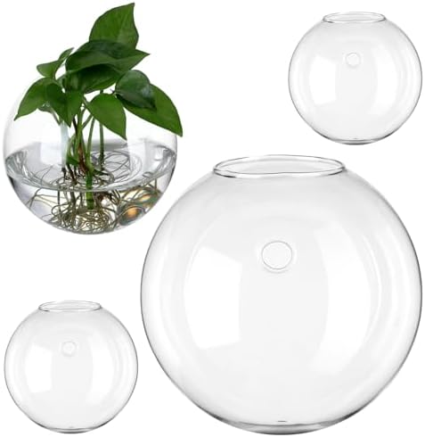 Yardwe 4pcs Wall Hanging Glass Planters Globe Propagation Stations for Indoor Plants Space Saving Rounded Terrarium Vases for Home Office Shop Decor by YARDWE