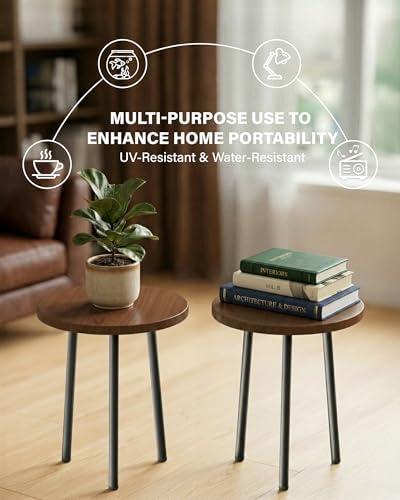 Plant Stand Indoor 14'': Indoor Plant Stand 2 Pack Metal Plant Table - Wood Plant Stool Outdoor Small Round Side End Table Mid Century Modern Decor - Home Decor - Image 6