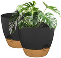 ZMTECH 12Inch 2Pcs Plant Pot Planter for Indoor Plants Self Watering Flower Pots with Drainage Holes and Saucer for Outdoor Plants(Grey with Brown) by HighQualityGardeningTools