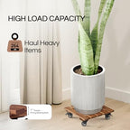 THYOI 2 Pack 12" Acacia Wood Plant Caddy with Lockable 360° Caster Wheels, 300 LB Heavy Duty Rolling Stand for Indoor Outdoor Planter Pots, Wooden Dolly for Patio (Brown, Square) - Image 5