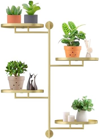 Rotating Window Shelves for Multiple Plants Indoor,4-tier Metal Corner golden Plant Stand Holder Floating Hanger Shelf for Wall，Windows Sill Gifts for Planter Lover to Enhance Home Decor by YFFSRJDJ