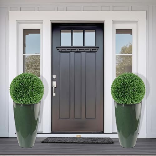 2PCS 21in Tall Planter for Outdoor Plants Large Flower Pots Green - Image 4