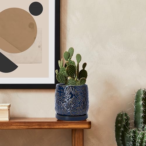 D'vine Dev 2-Pack Embossed Leaves Planter, 6 in, Midnight Blue, 27-F-X-3 - Image 6